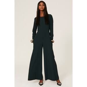 ADAM LIPPES Dark Green Crewneck Long Sleeve Wide Leg Sleek Jumpsuit Size 2